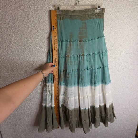 Tiedyed SzSm Tiered Vintage‎ long Skirts. A line. Elastic waist. Boho. Romantic. - Picture 6 of 13
